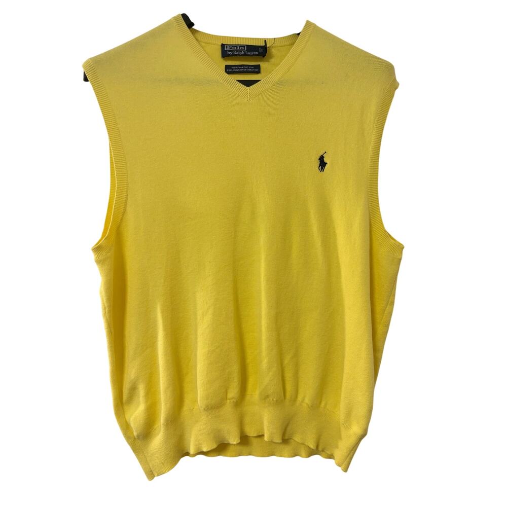 Ralph Lauren Mens Yellow Sleeveless Sweater Large Pima Cotton Vintage